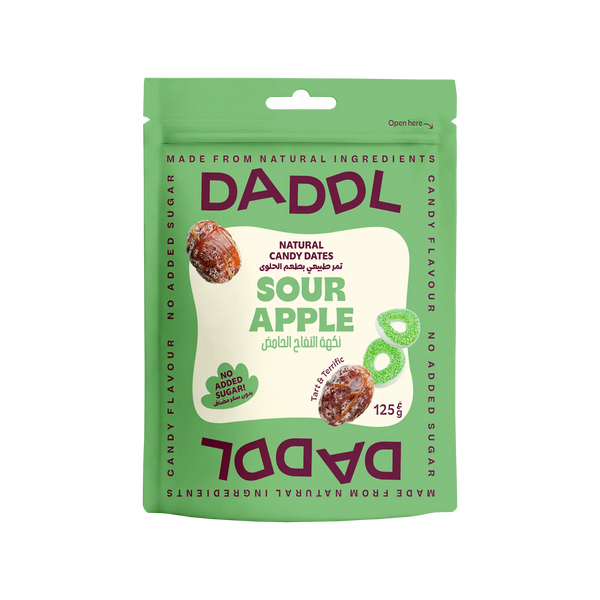 Daddl Sour Apple date candy 125g front packaging
