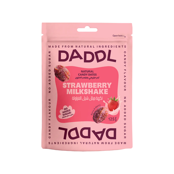 Daddl Strawberry Milkshake date candy 125g front packaging