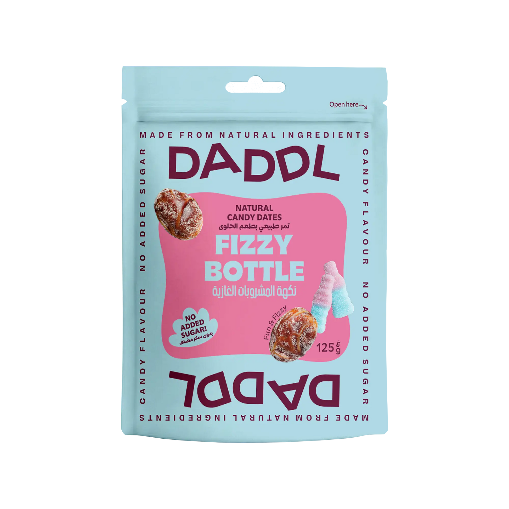 Daddl Fizzy Bottle date candy 125g front packaging
