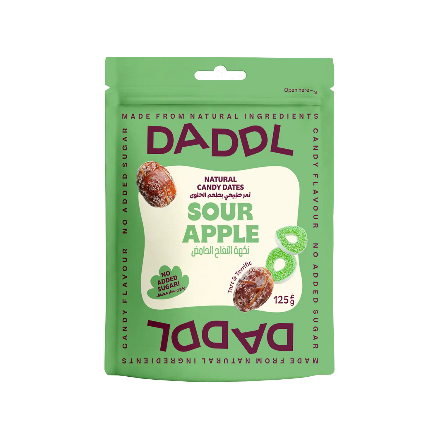Daddl Sour Apple date candy 125g front packaging