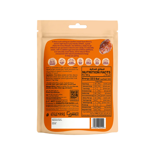 Daddl Sour Cola date candy 125g back packaging with product information