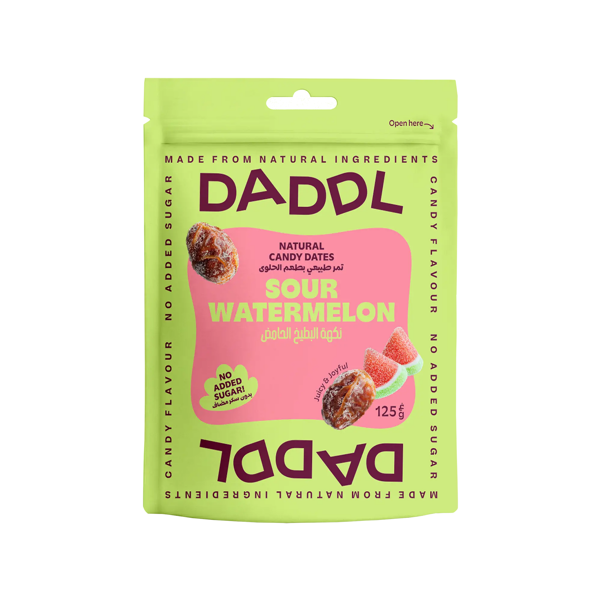 Daddl Sour Watermelon date candy 125g front packaging