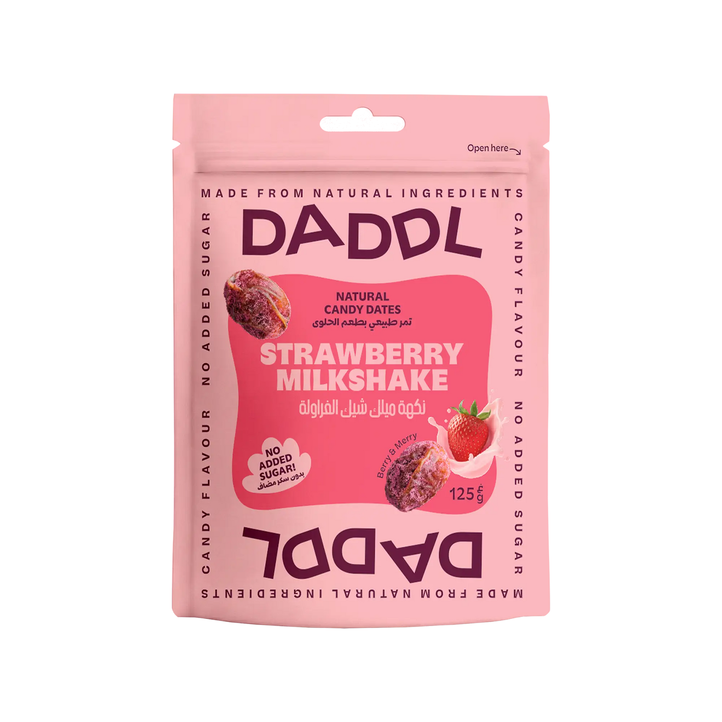 Daddl Strawberry Milkshake date candy 125g front packaging
