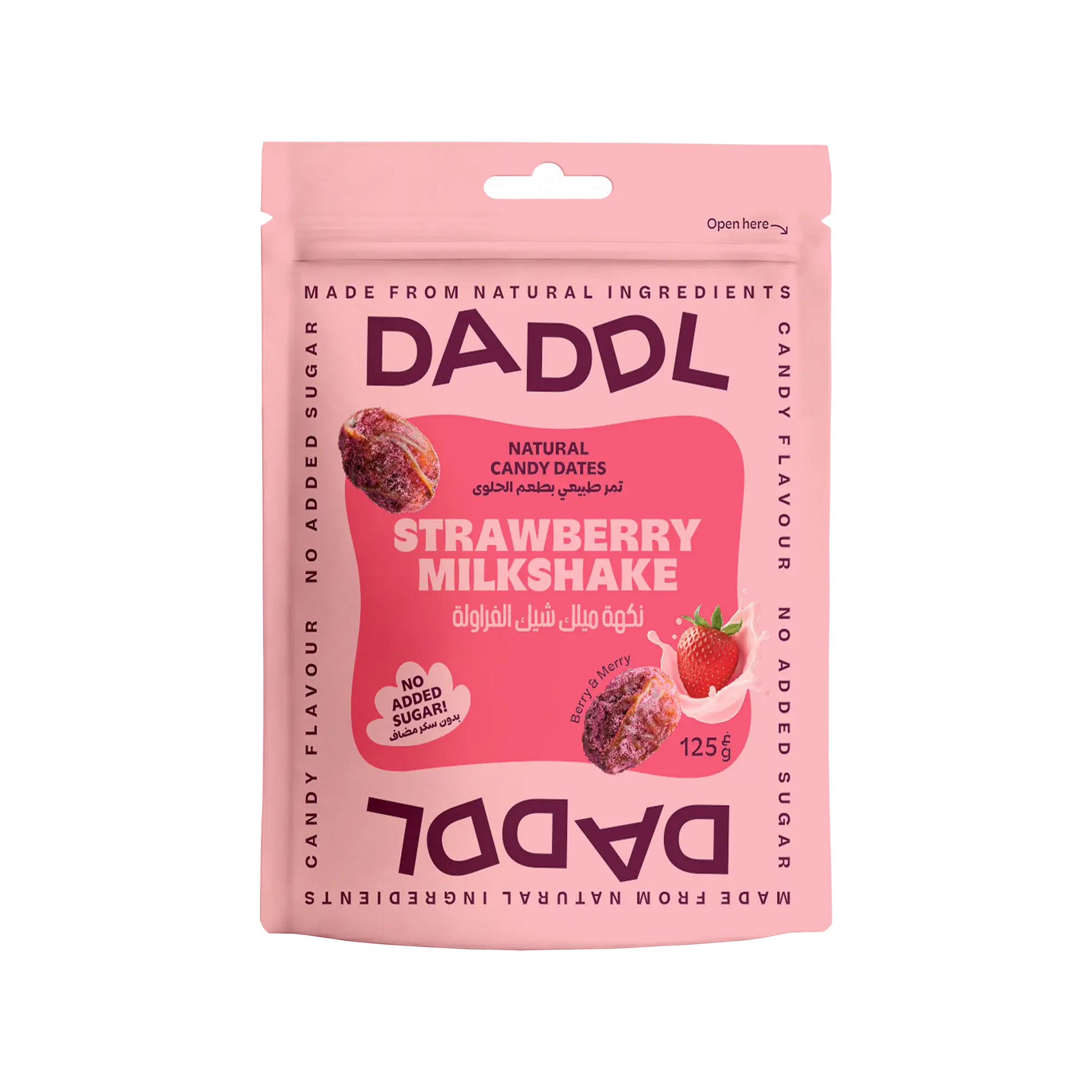 Daddl Strawberry Milkshake date candy 125g front packaging
