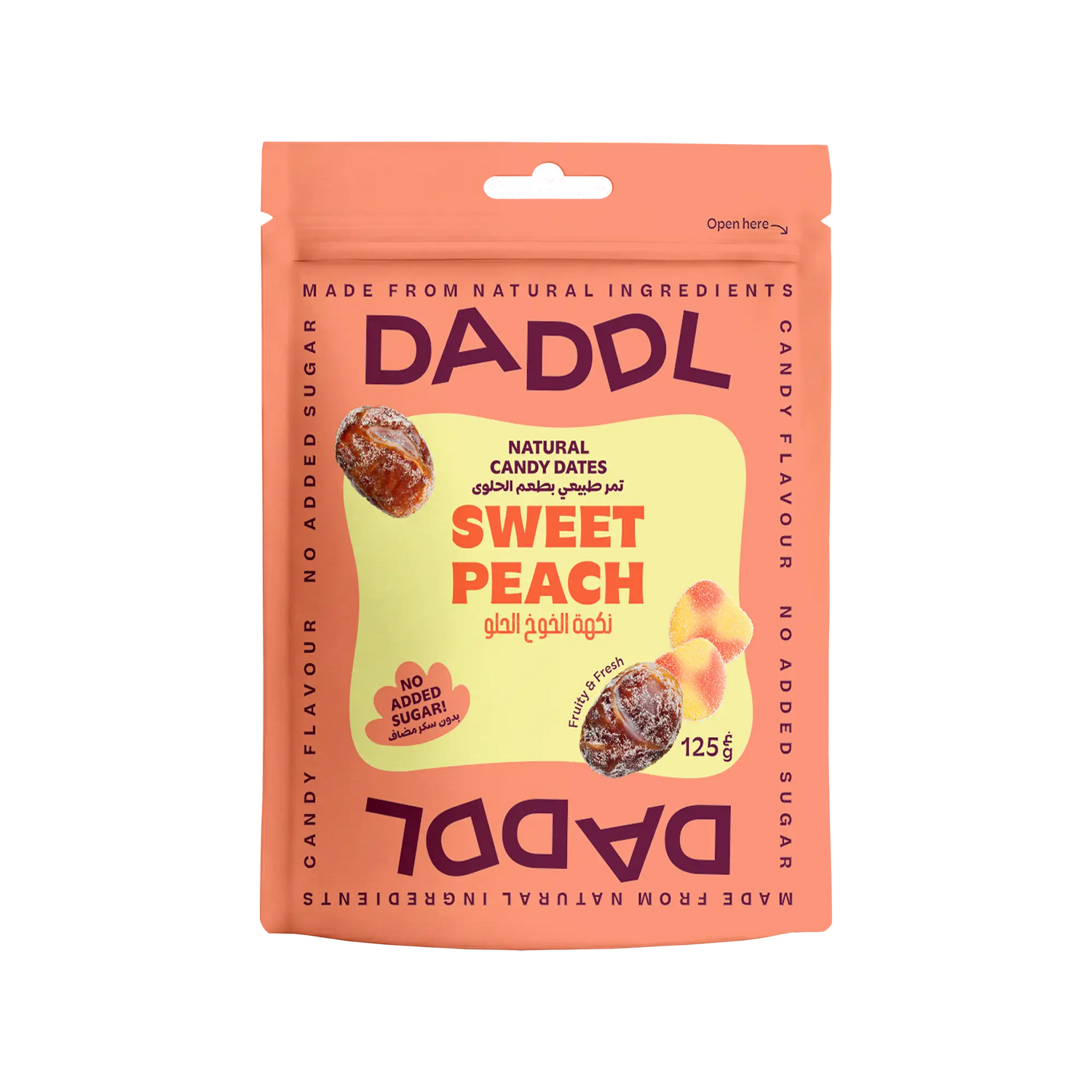 Daddl Sweet Peach date candy 125g front packaging